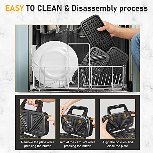 3-in-1 Waffle, Sandwich & Pancake Maker with Removable Plates