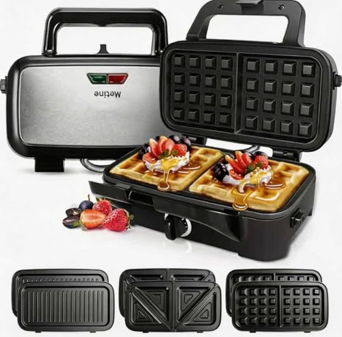 3-in-1 Waffle, Sandwich & Pancake Maker with Removable Plates