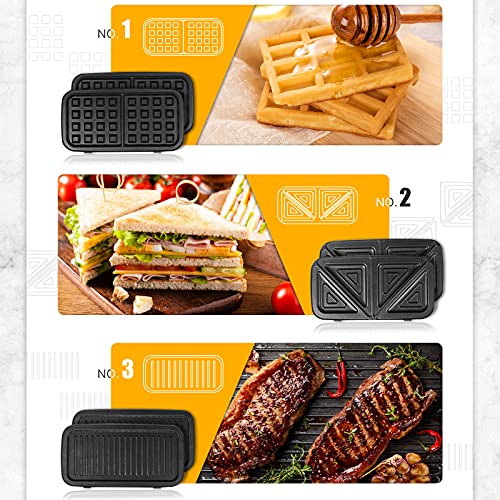 3-in-1 Waffle, Sandwich & Pancake Maker with Removable Plates