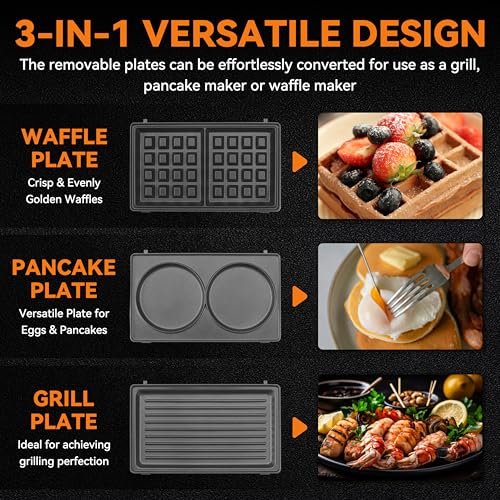 3-in-1 Waffle, Pancake & Panini Breakfast Grill Maker