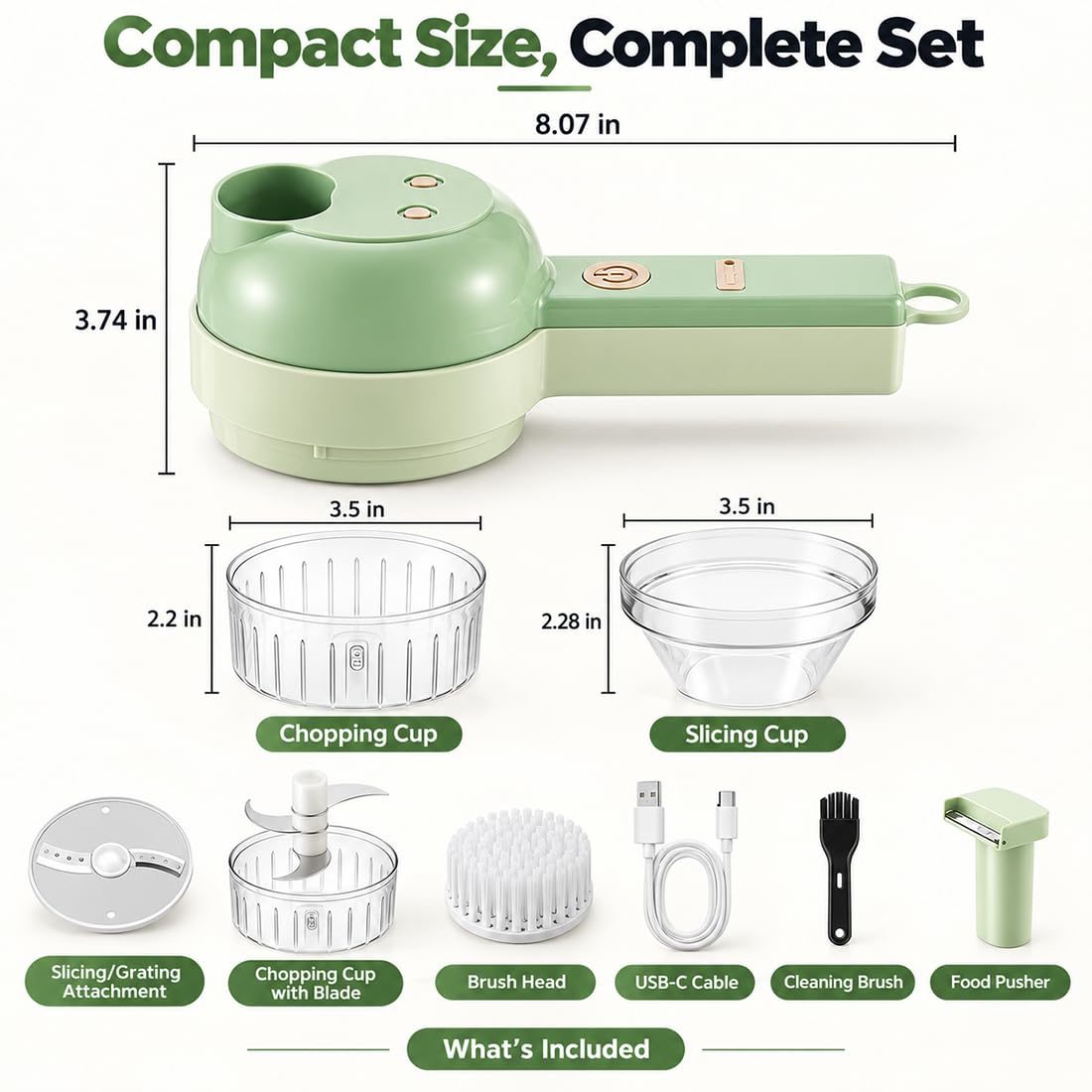 4-in-1 Wireless Electric Vegetable Chopper with Multi Blades