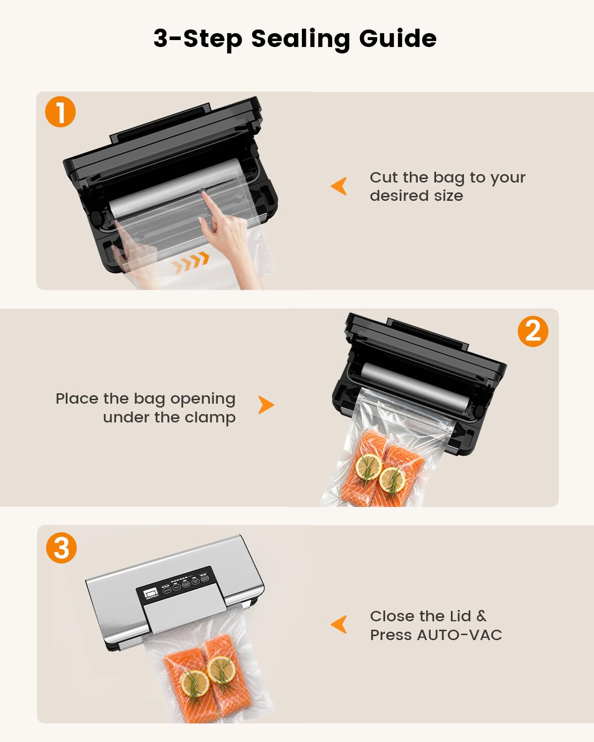 90kPa Food Vacuum Sealer with Cutter & Roll Storage