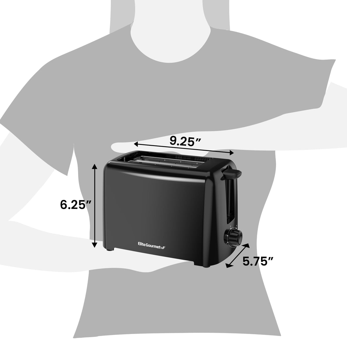 Elite Gourmet 2-Slice Cool Touch Toaster – 6 Browning Levels, Extra Wide 1.25” Slots for Bagels & Thick Bread, Cancel Function, Compact, ETL Certified, Black