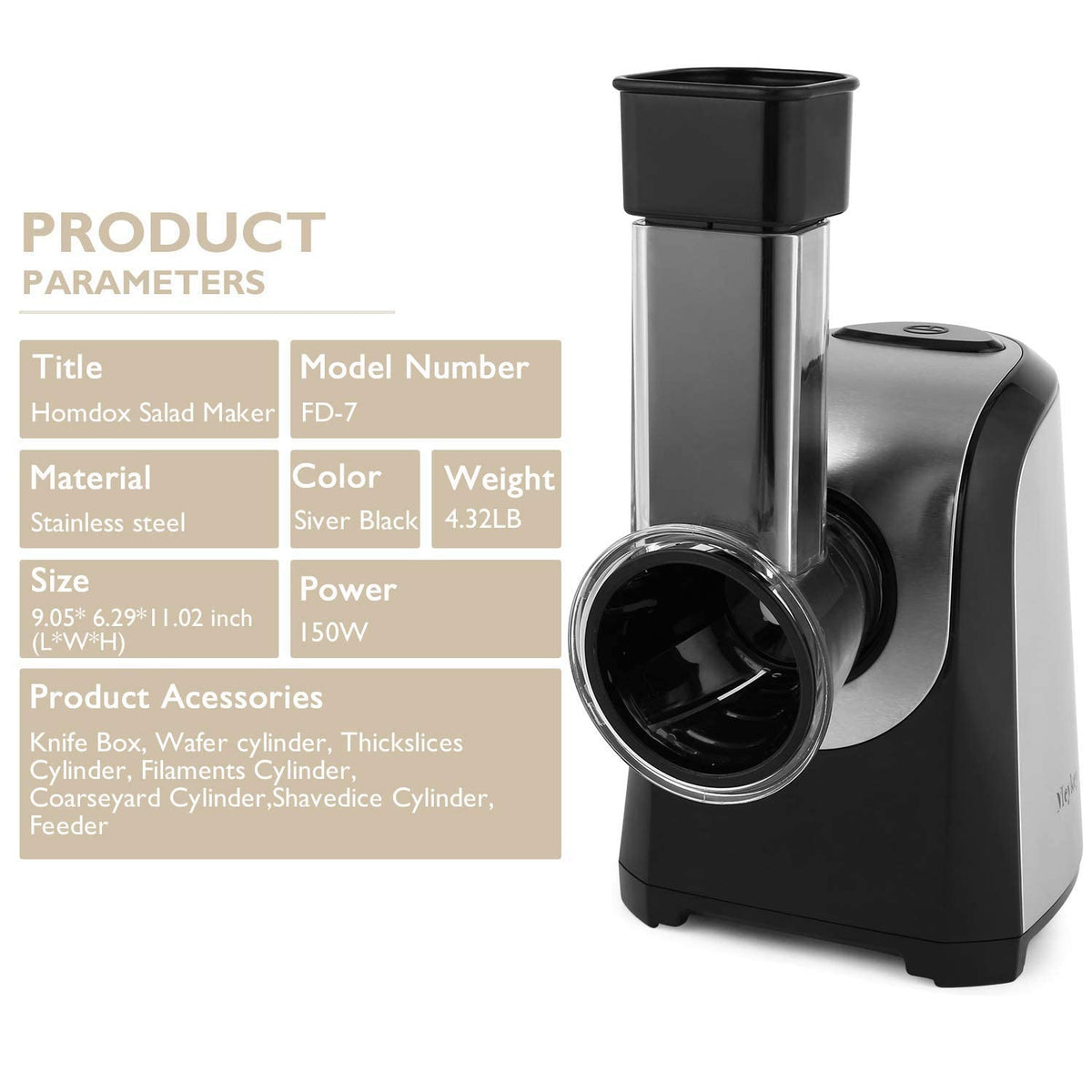 5-in-1 Electric Cheese Grater, Slicer & Shredder
