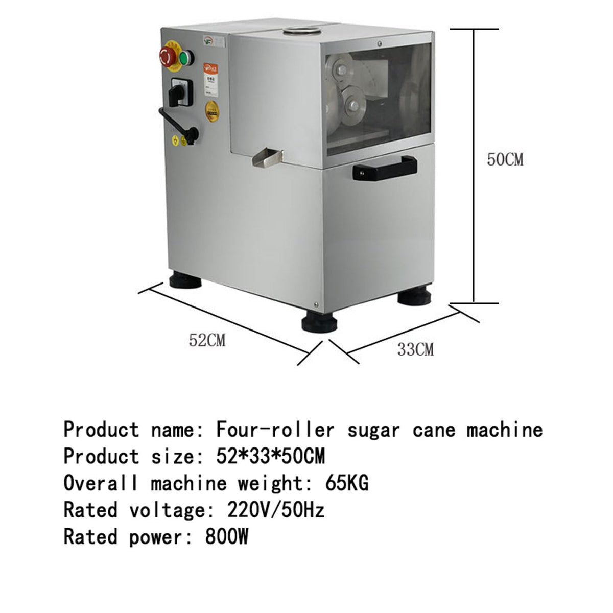 800W Commercial Sugarcane Juicer with 4-Roller Press