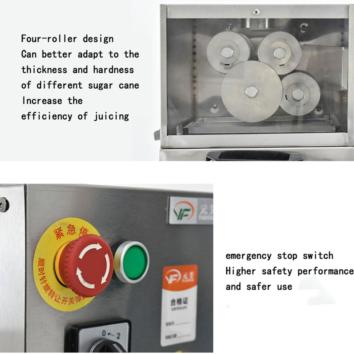 800W Commercial Sugarcane Juicer with 4-Roller Press