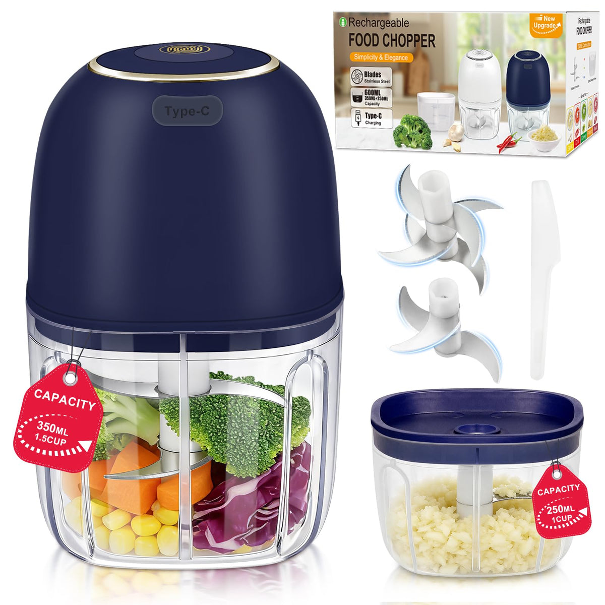 Electric Garlic Chopper with 2 Bowls for Meat & Vegetables