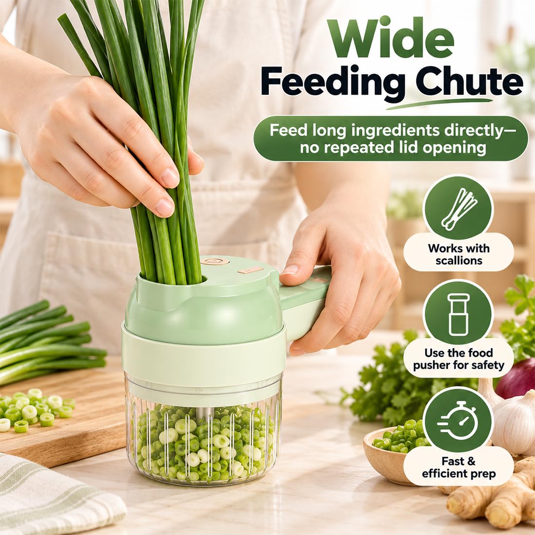 4-in-1 Wireless Electric Vegetable Chopper with Multi Blades