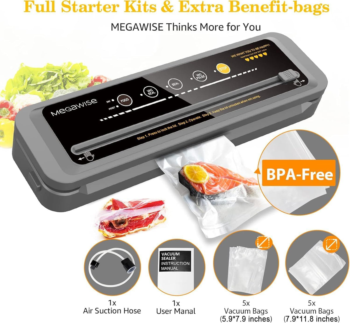 MEGAWISE Vacuum Sealer Machine for Food Storage