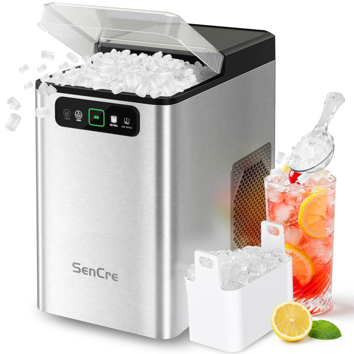 Countertop Nugget Ice Maker with Self-Cleaning & Scoop