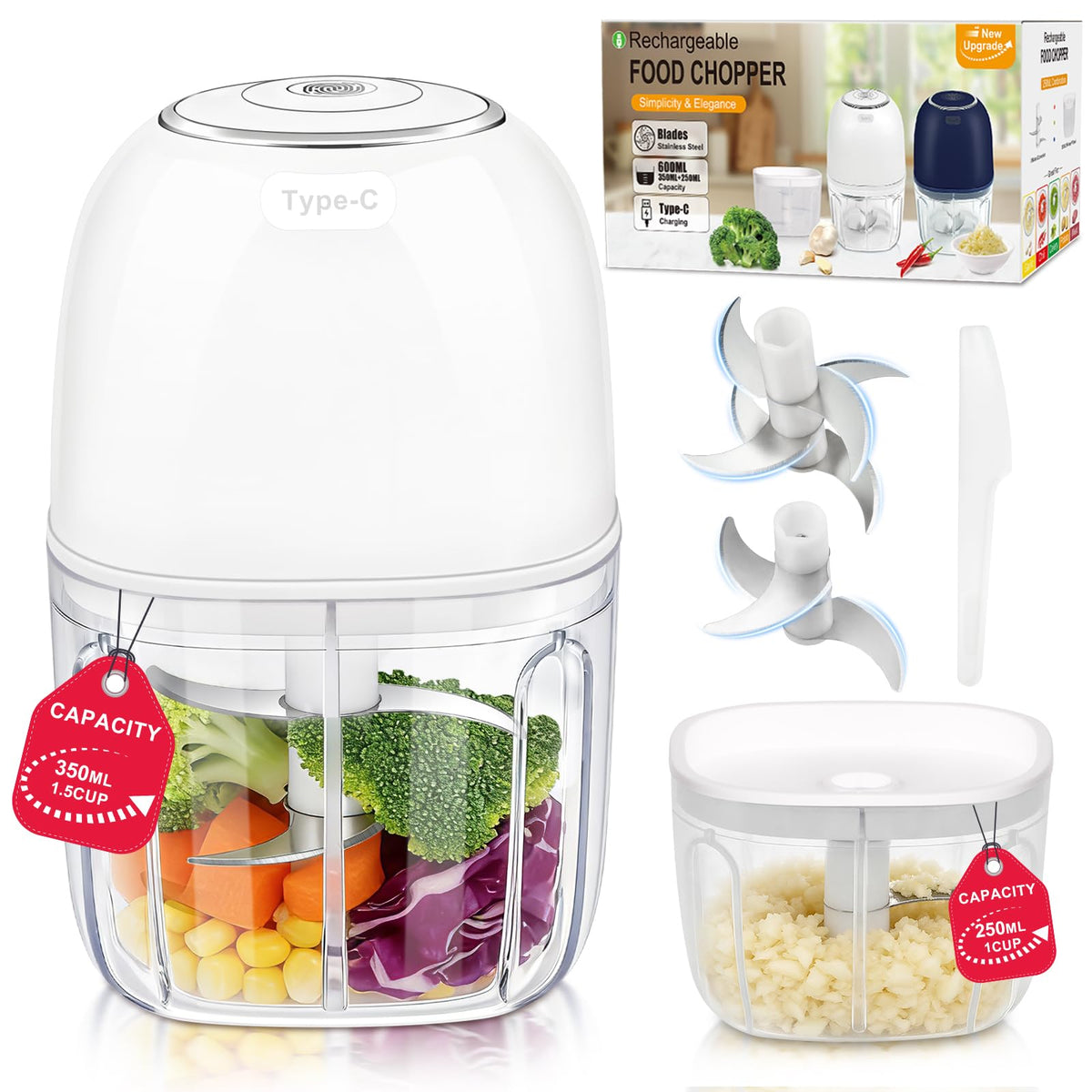Electric Garlic Chopper with 2 Bowls for Meat & Vegetables