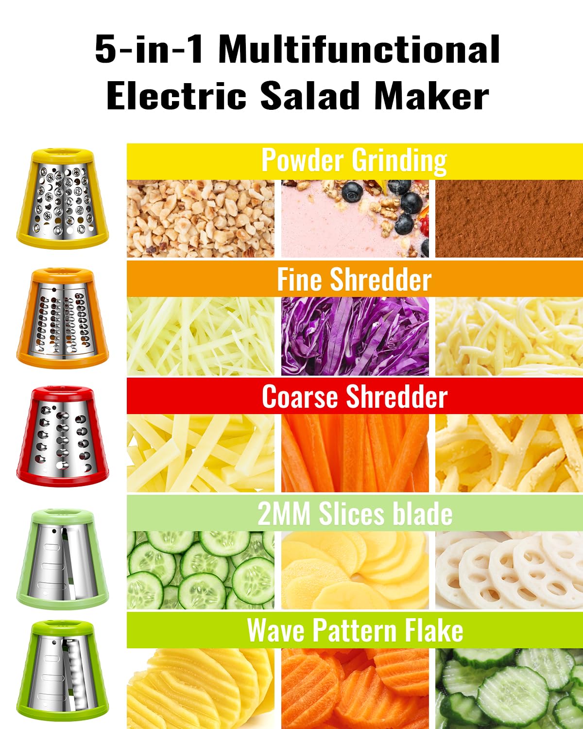 5-in-1 Electric Salad Shooter, Slicer & Cheese Grater