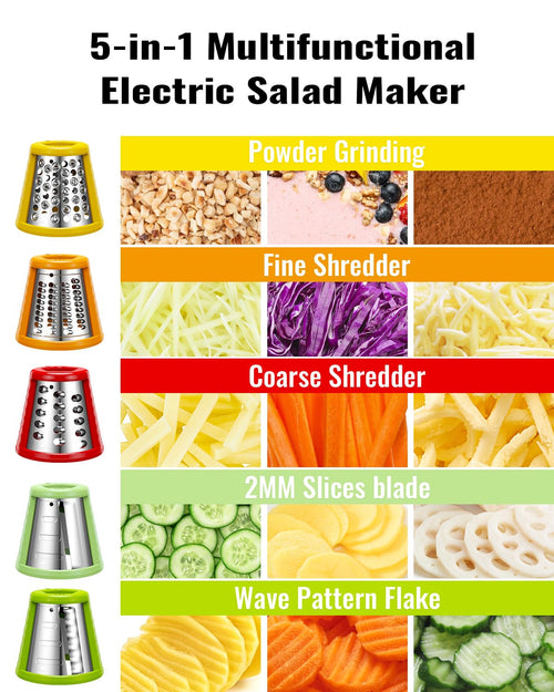 5-in-1 Electric Salad Shooter, Slicer & Cheese Grater