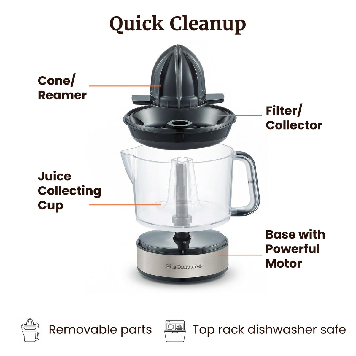 Elite Gourmet Electric Citrus Juicer for Fresh Juice