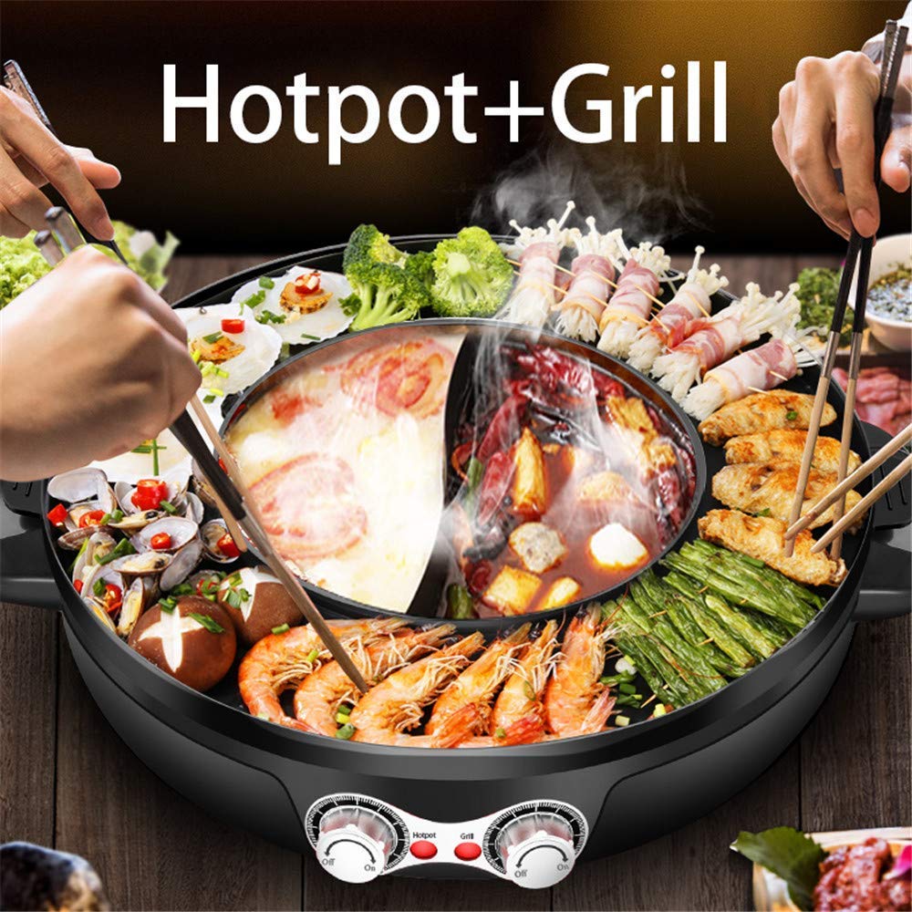 2-in-1 Smokeless Electric Grill & Hot Pot with Nonstick Tray