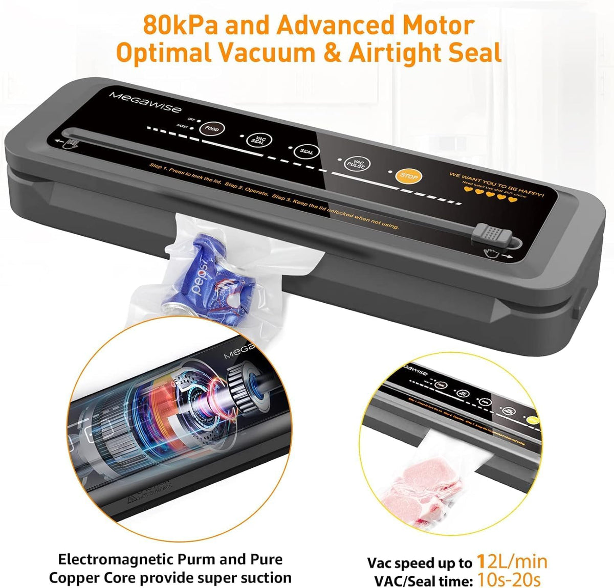 MEGAWISE Vacuum Sealer Machine for Food Storage