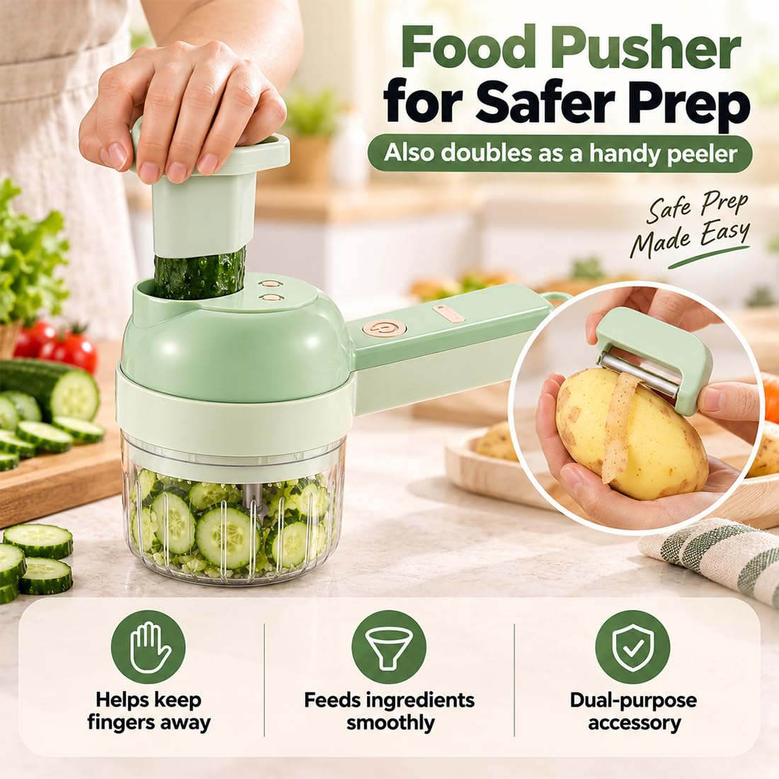 4-in-1 Wireless Electric Vegetable Chopper with Multi Blades