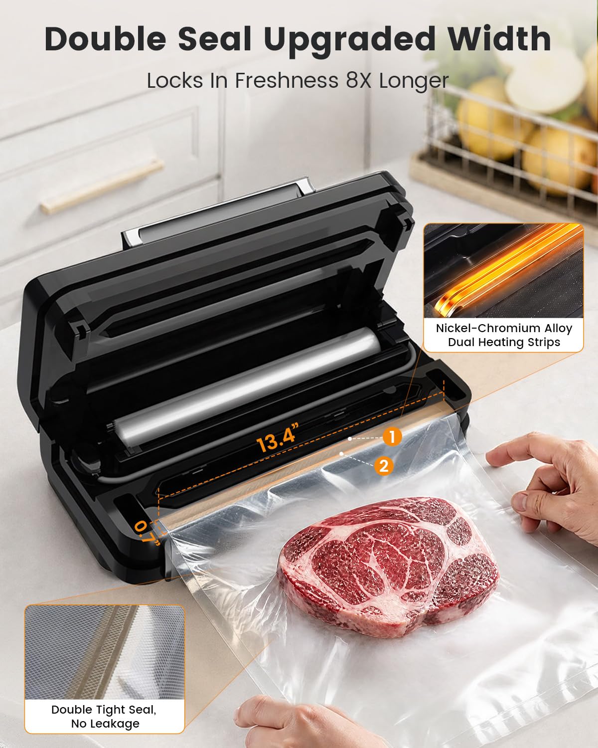 90kPa Food Vacuum Sealer with Cutter & Roll Storage