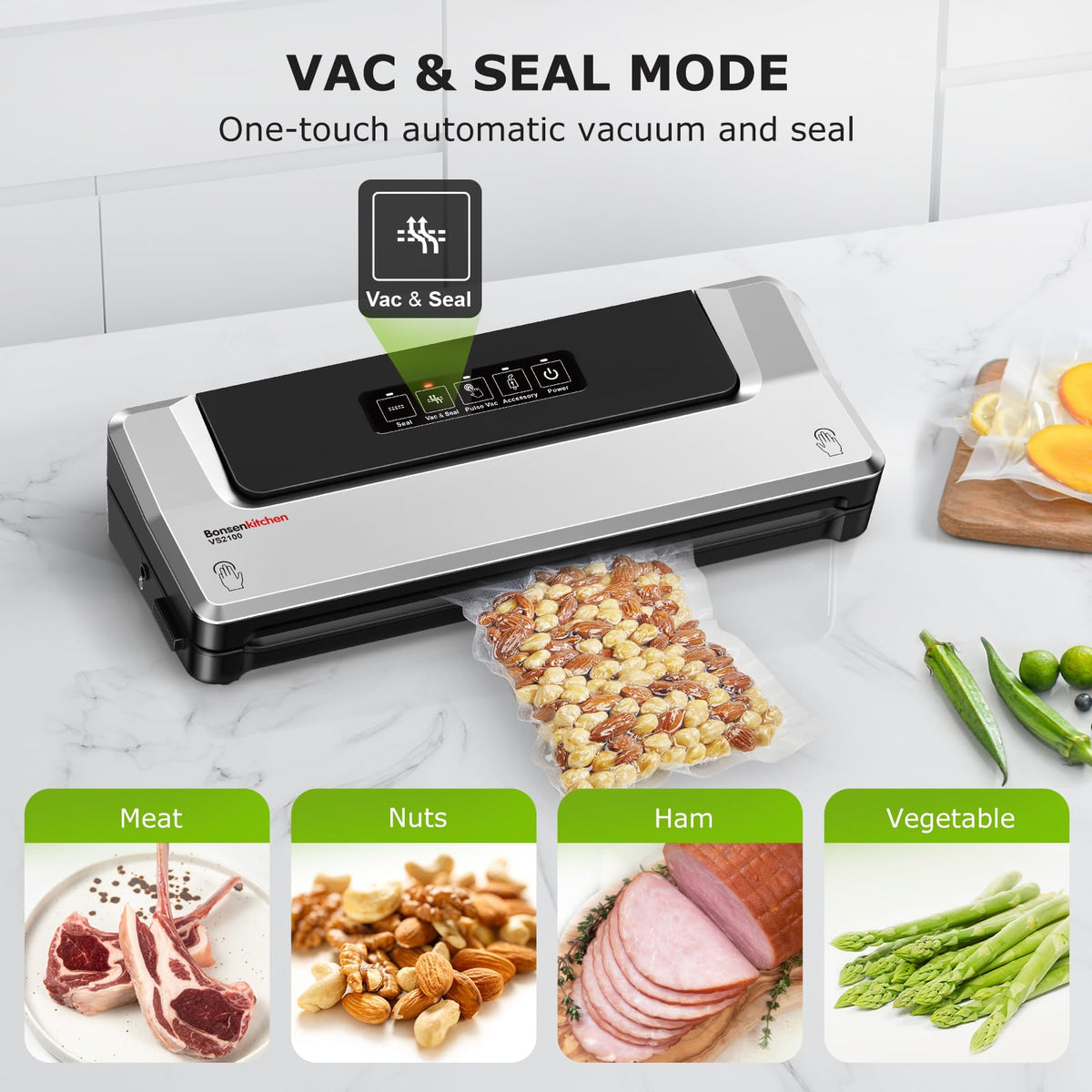 Bonsenkitchen Food Vacuum Sealer Machine for Fresh Storage