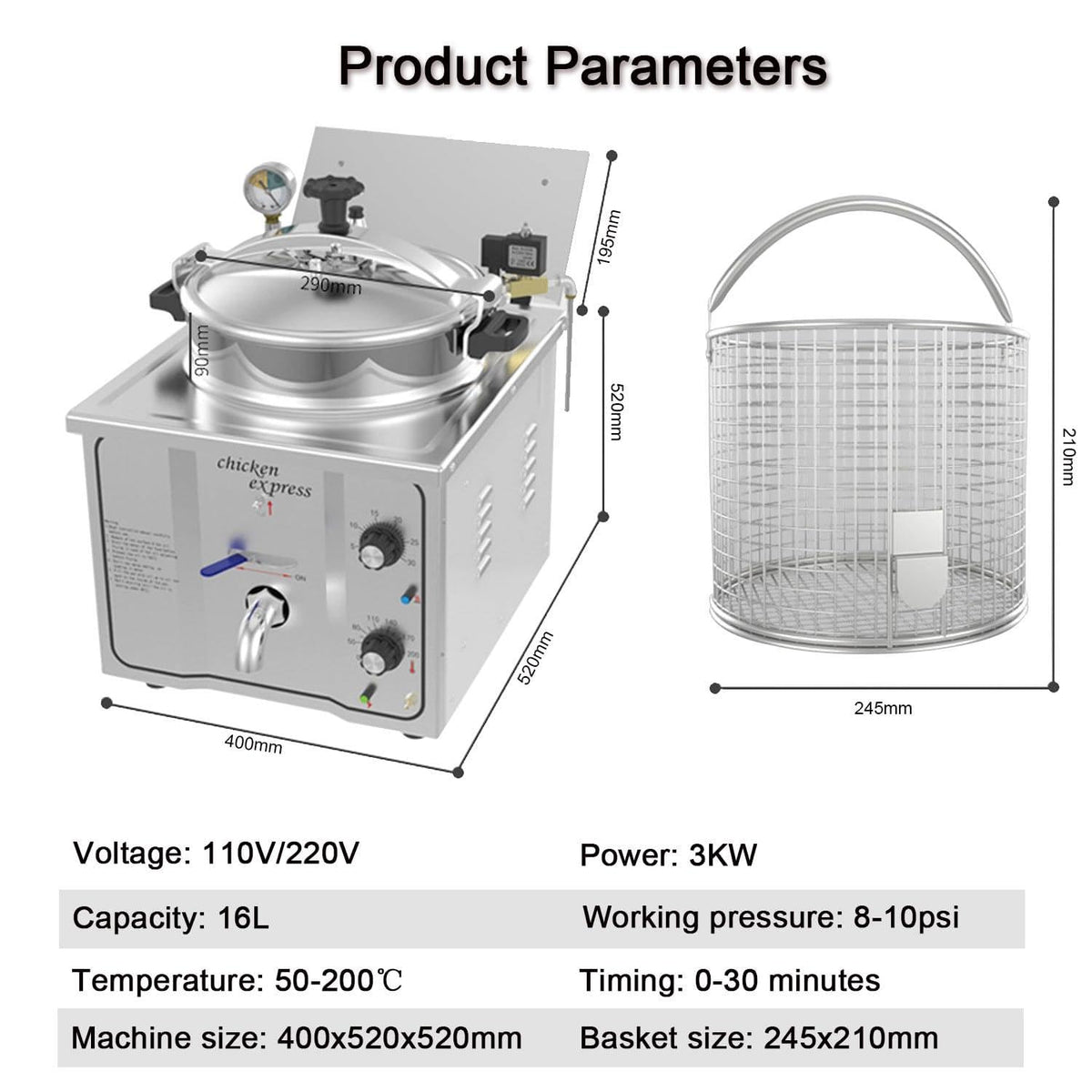 HYUIO 16L Commercial Electric Pressure Fryer