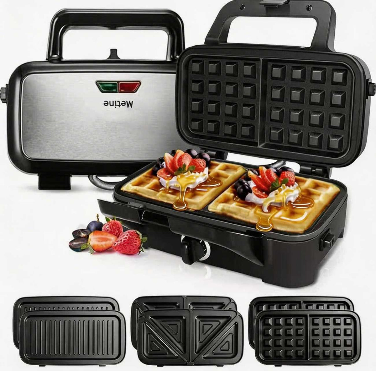 3-in-1 Waffle, Sandwich & Pancake Maker with Removable Plates