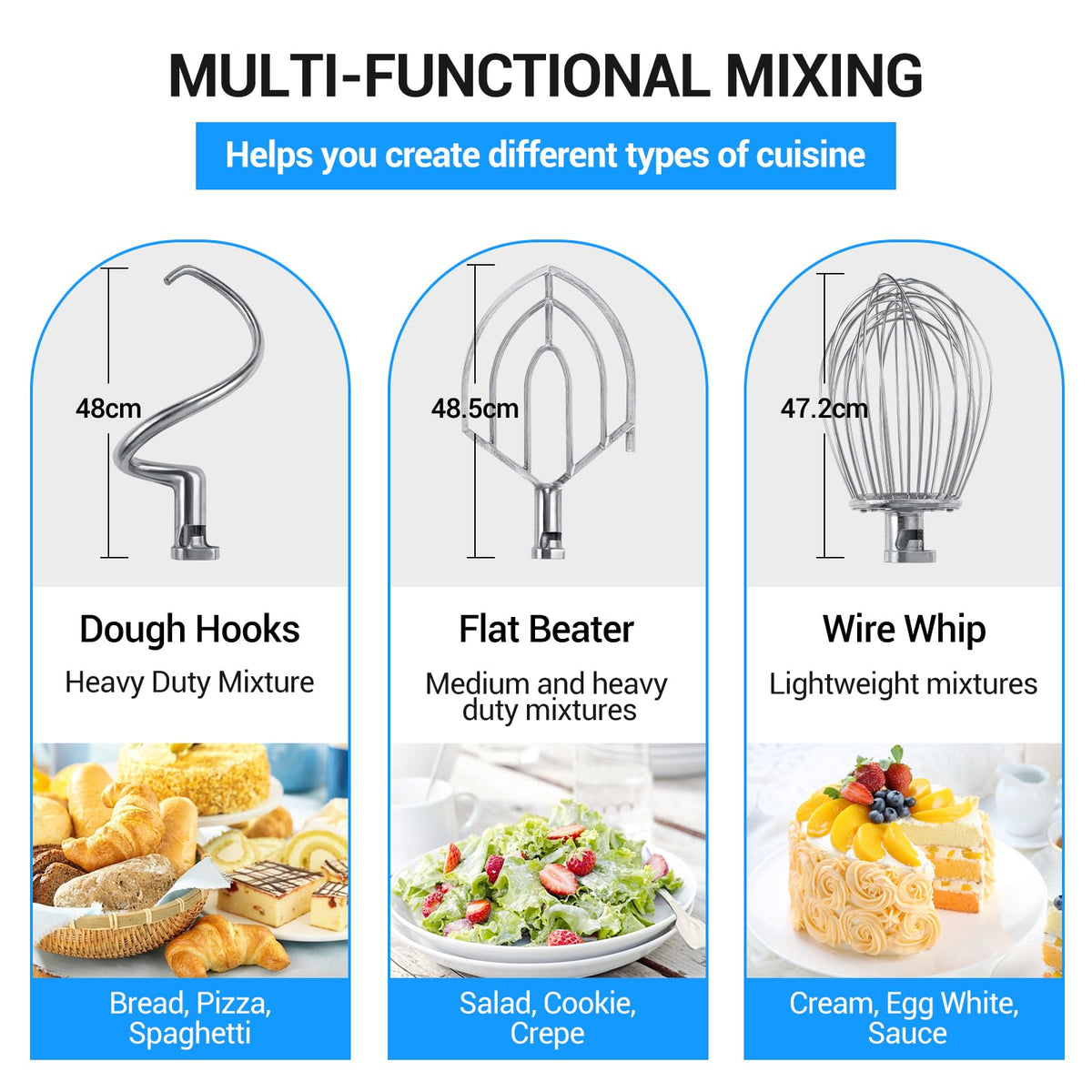 Ekway 60Qt 3500W Commercial Stand Mixer with 3 Speeds