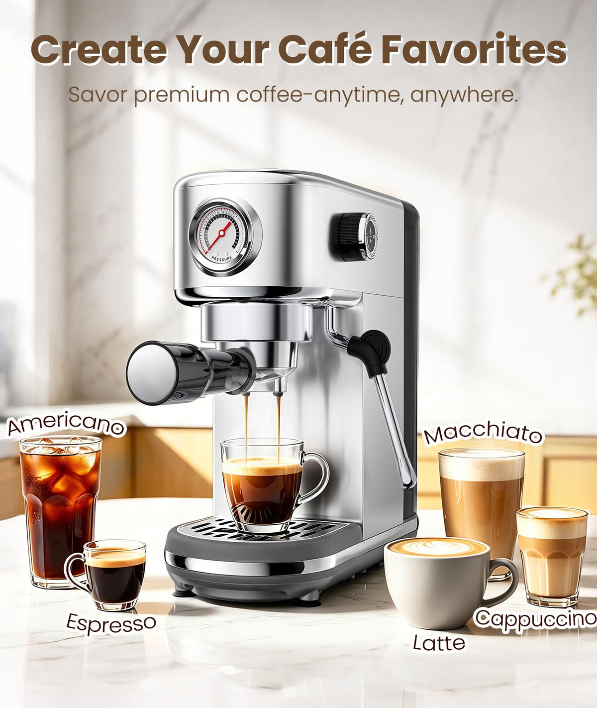 Atatix 20-Bar Espresso Machine with Milk Frother