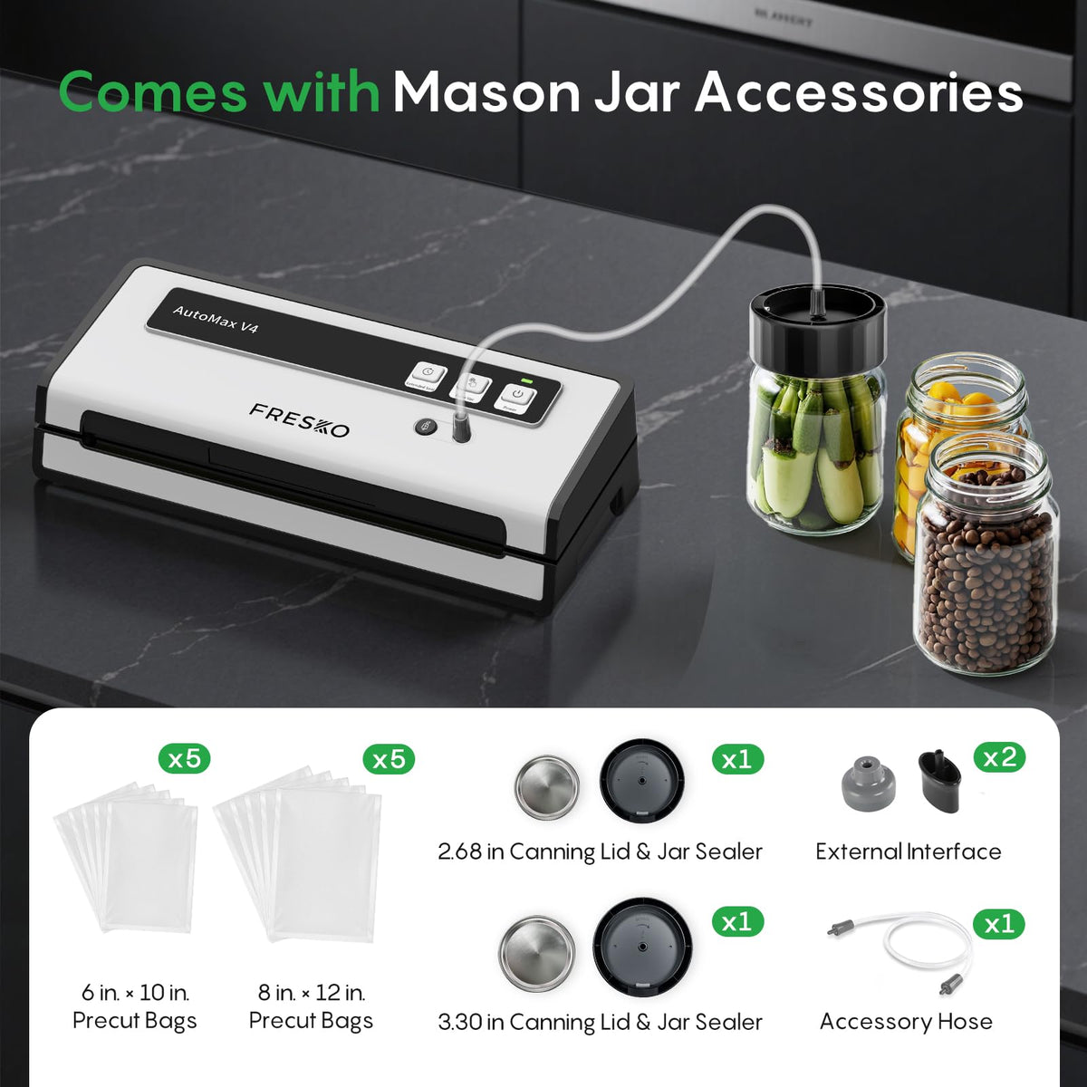 Automatic Vacuum Sealer with Double Heat Seal & Jar Kit