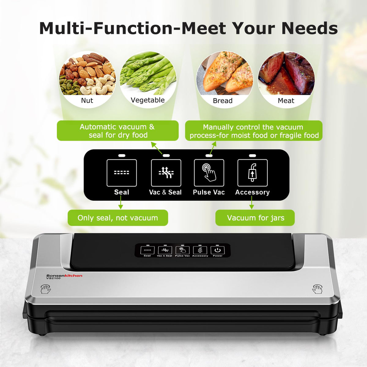 Bonsenkitchen Food Vacuum Sealer Machine for Fresh Storage