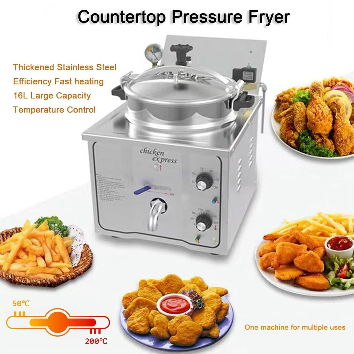 HYUIO 16L Commercial Electric Pressure Fryer