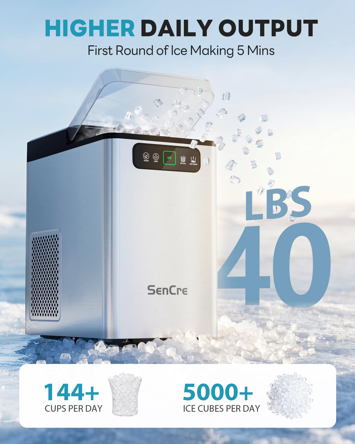 Countertop Nugget Ice Maker with Self-Cleaning & Scoop