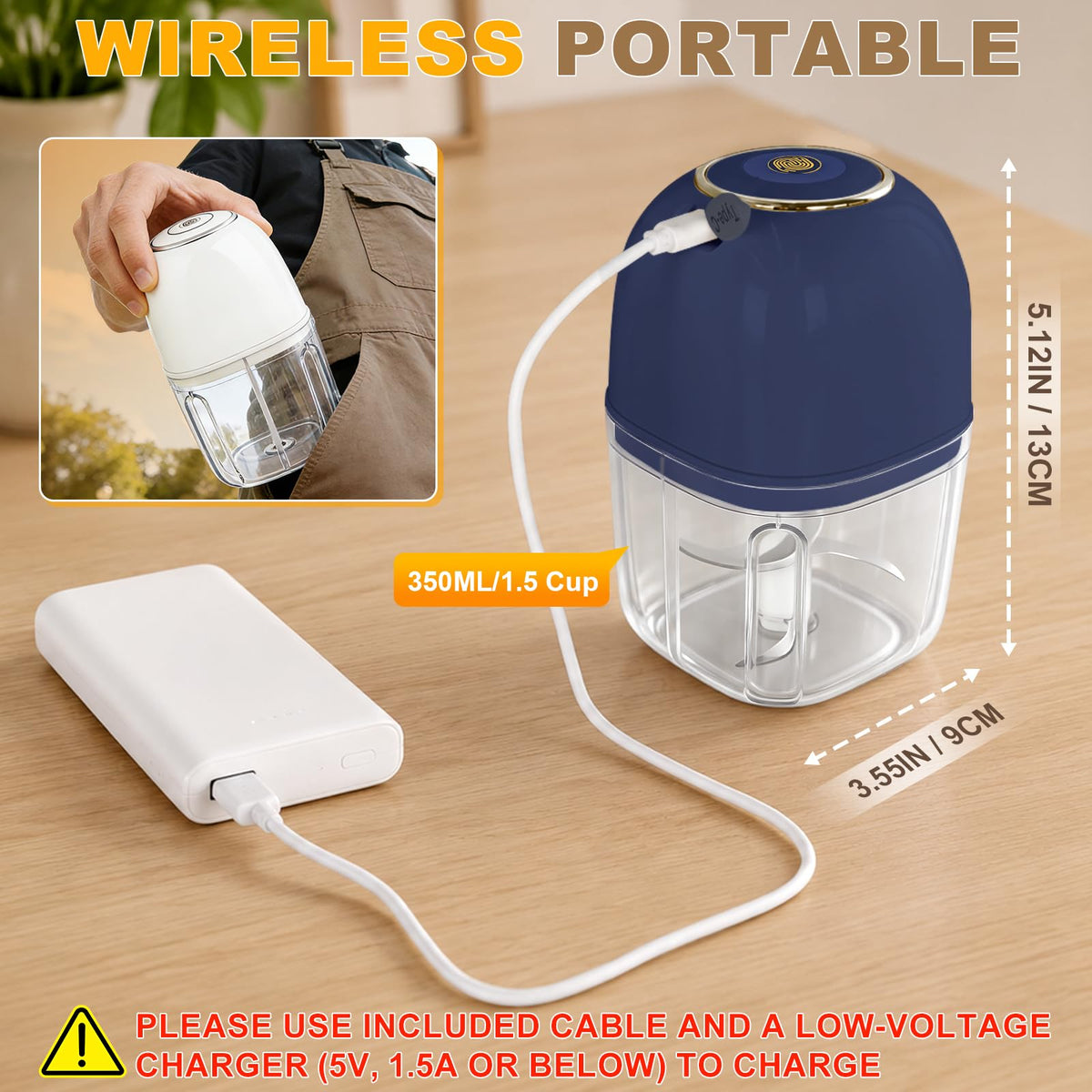 Electric Garlic Chopper with 2 Bowls for Meat & Vegetables