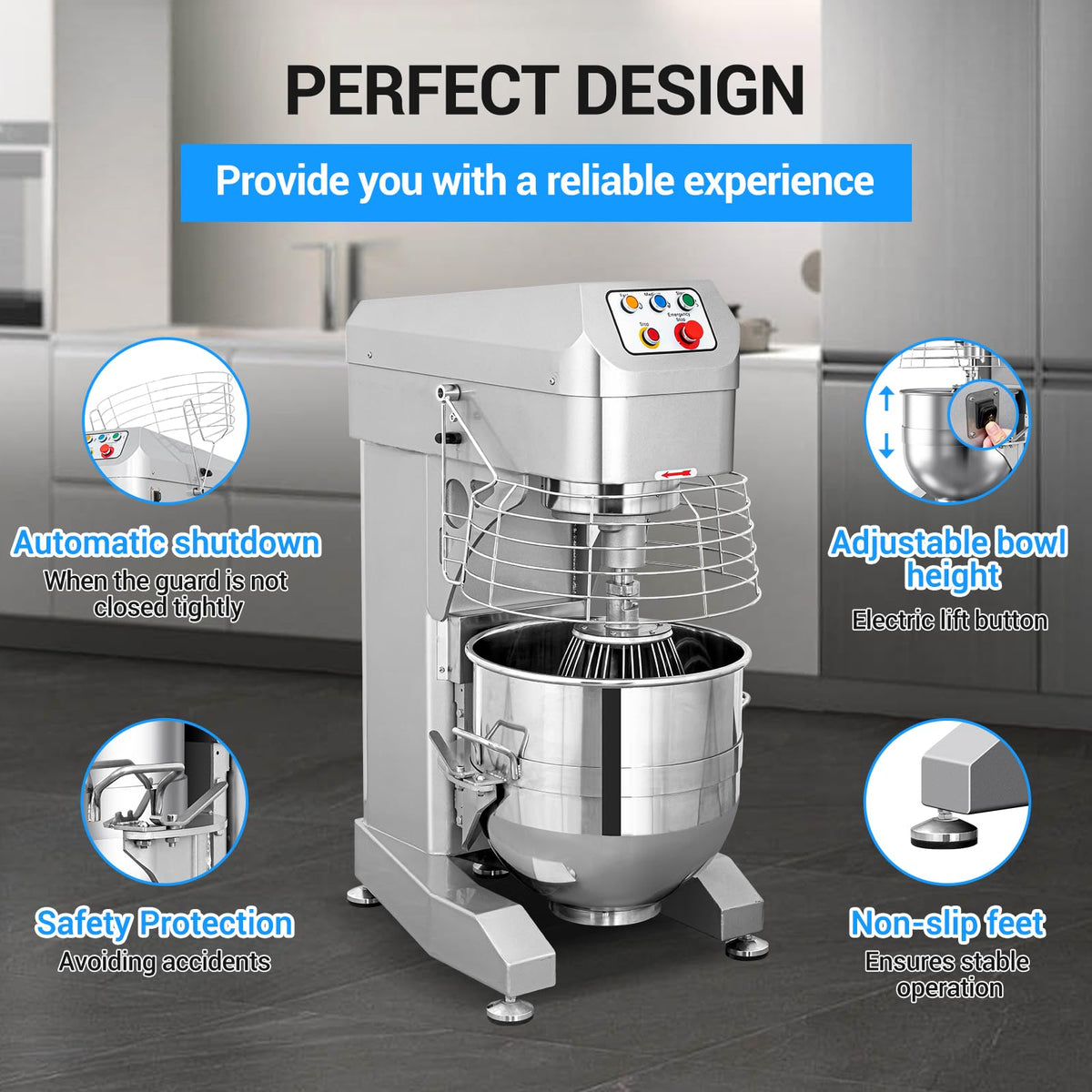 Ekway 60Qt 3500W Commercial Stand Mixer with 3 Speeds