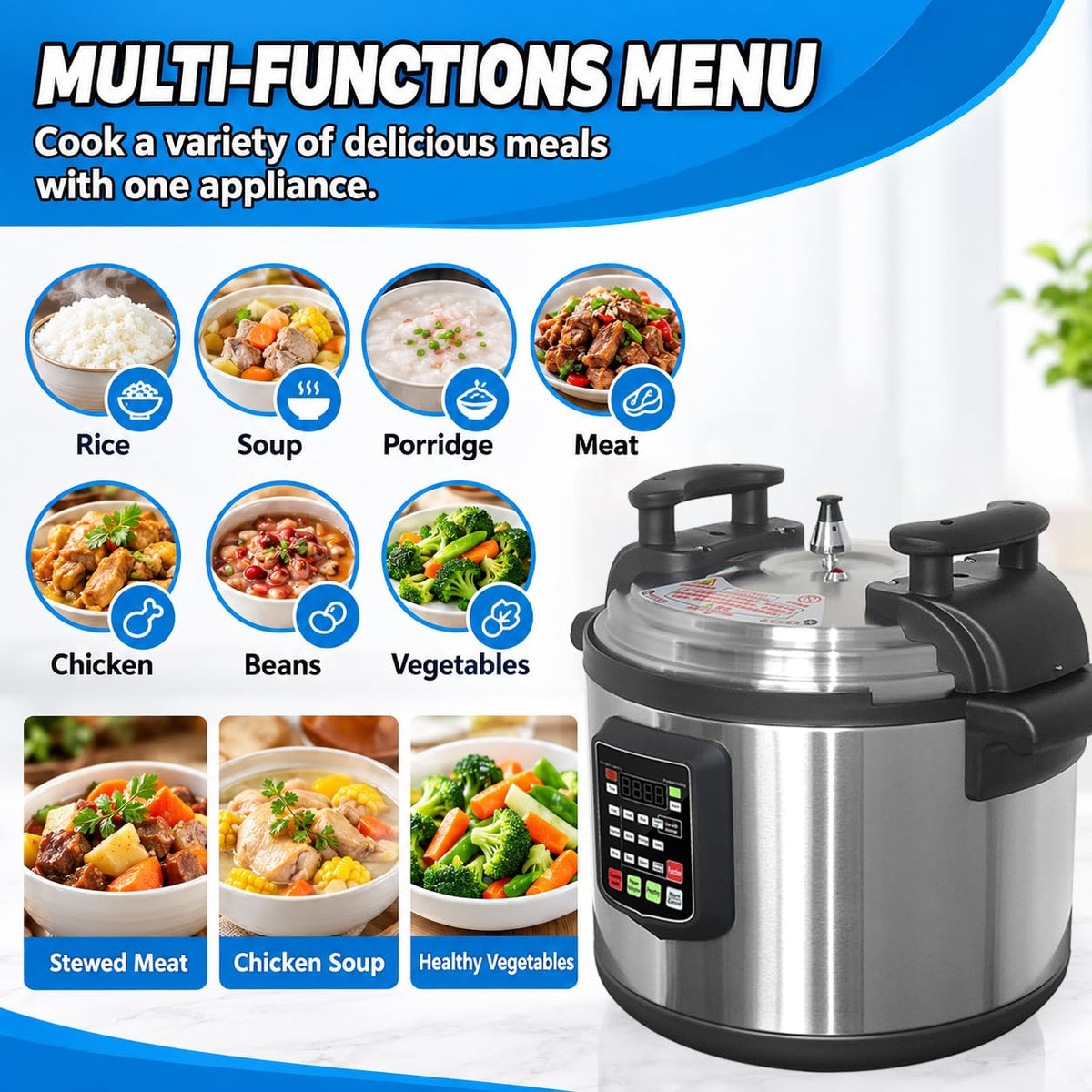 220V Commercial Electric Pressure Cooker 8L–65L Capacity