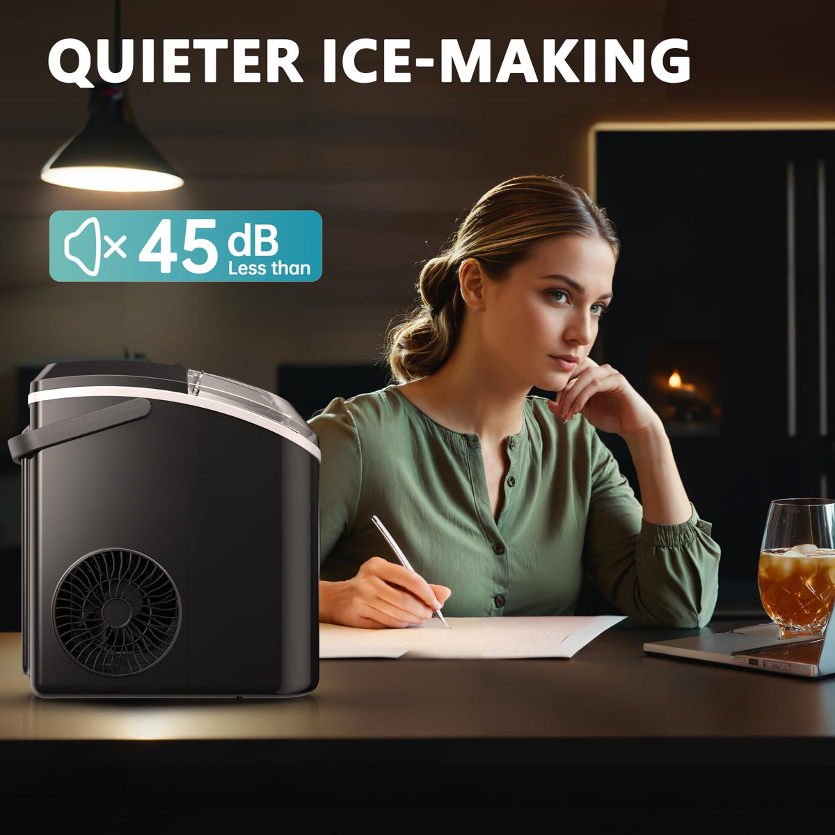 EUHOMY Nugget Ice Maker with Handle for Countertops