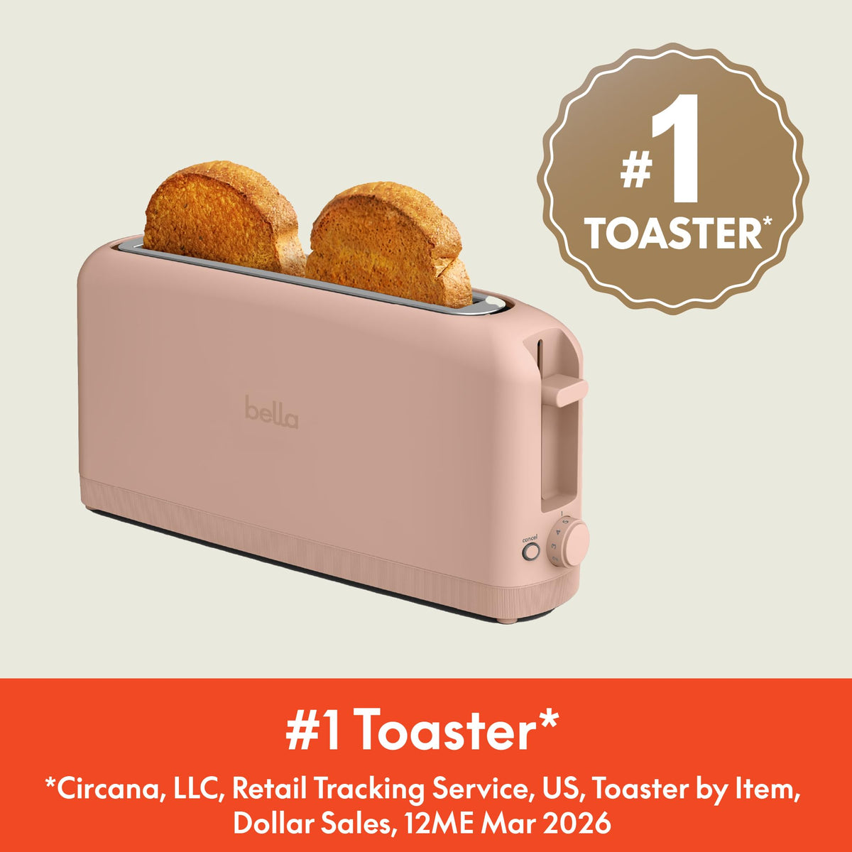 BELLA 2-Slice Slim Toaster for Compact Kitchen Spaces