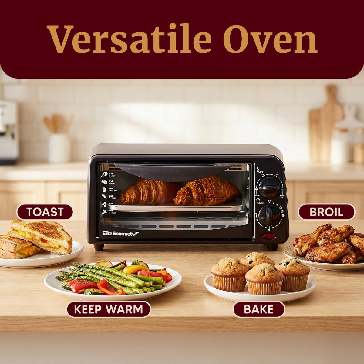 Elite Gourmet ETO449 9L 4-Slice Countertop Toaster Oven