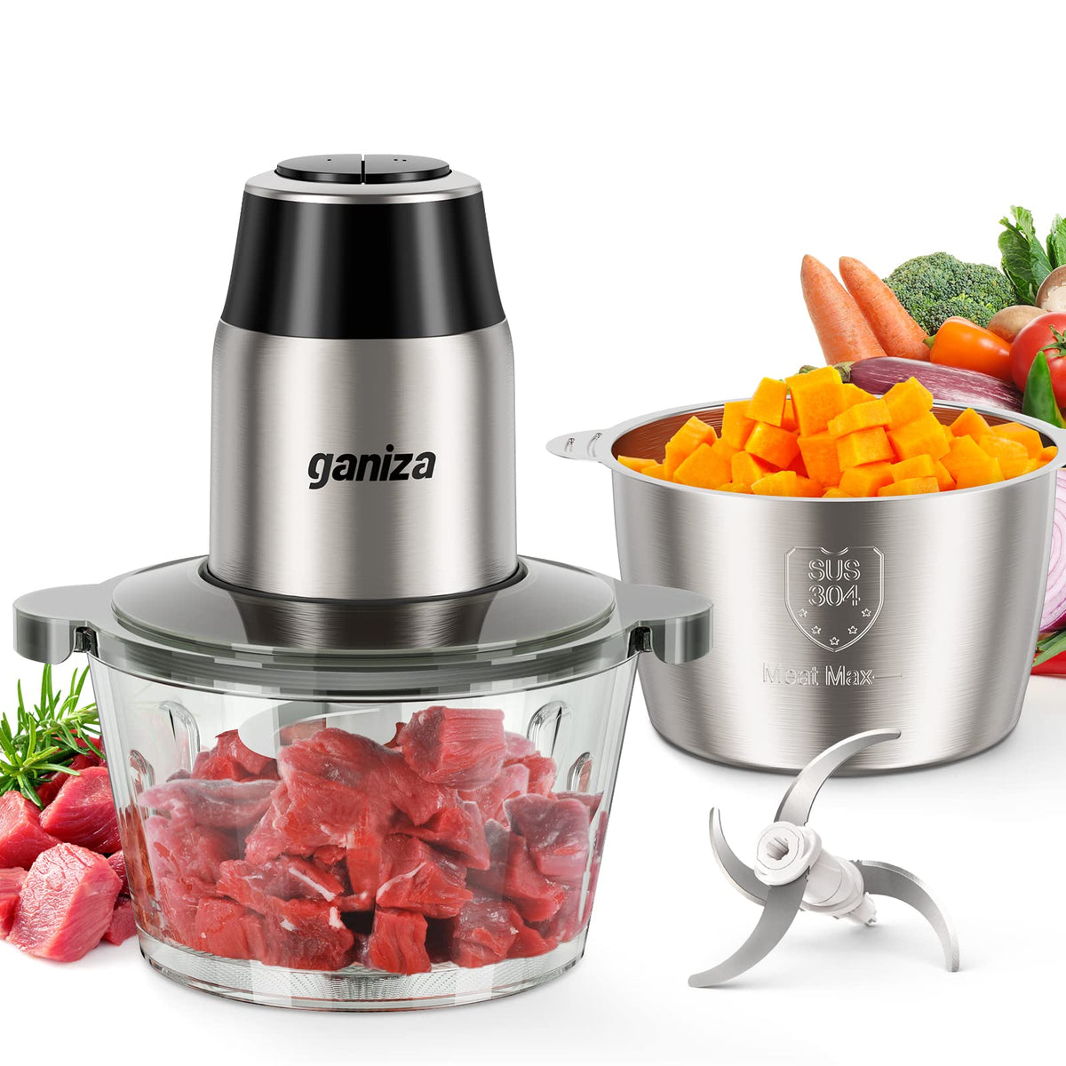 Ganiza 450W Food Processor & Vegetable Chopper with 2 Bowls