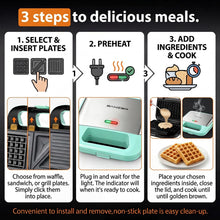 KEINVE 3-in-1 Waffle Maker with Interchangeable Plates