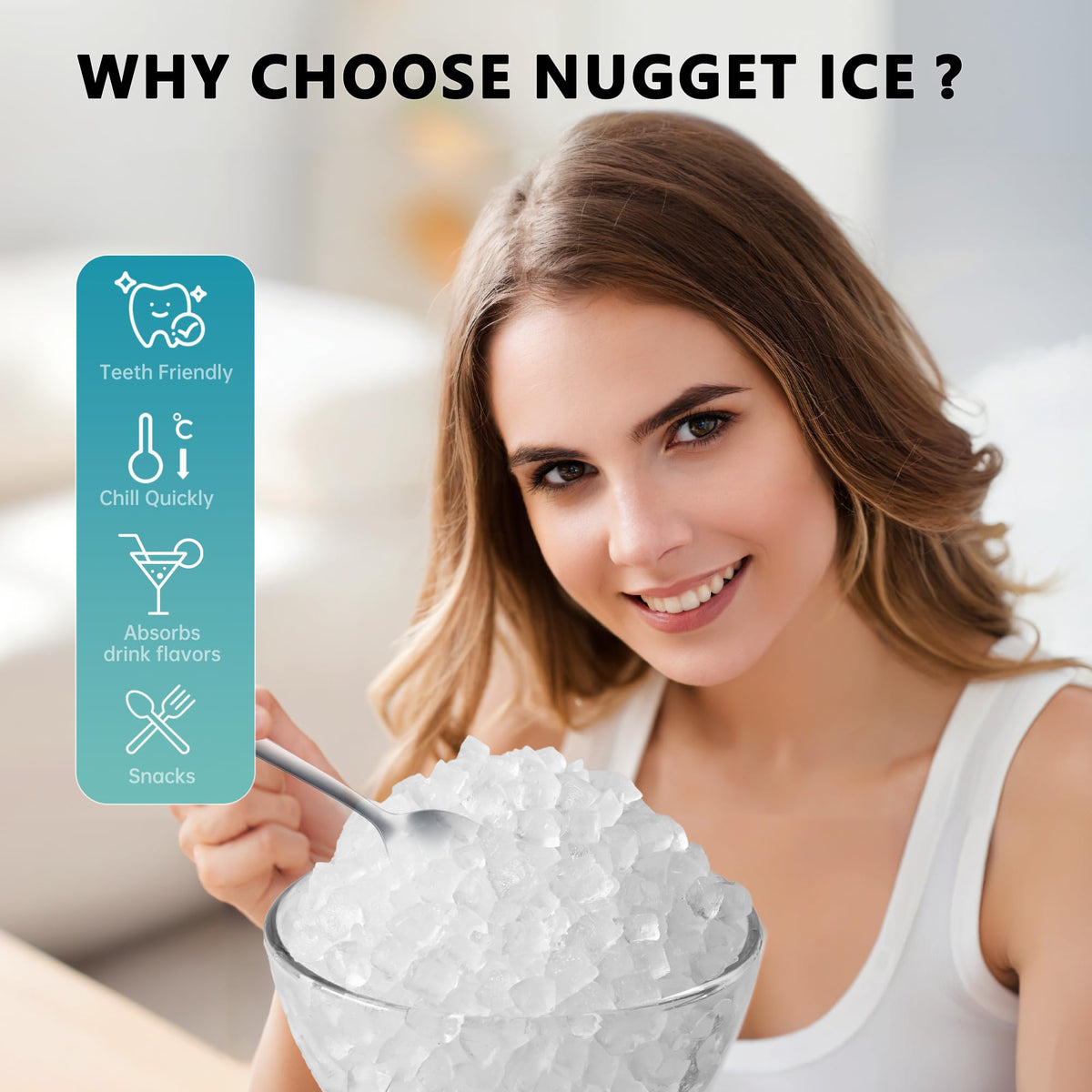 EUHOMY Nugget Ice Maker with Handle for Countertops