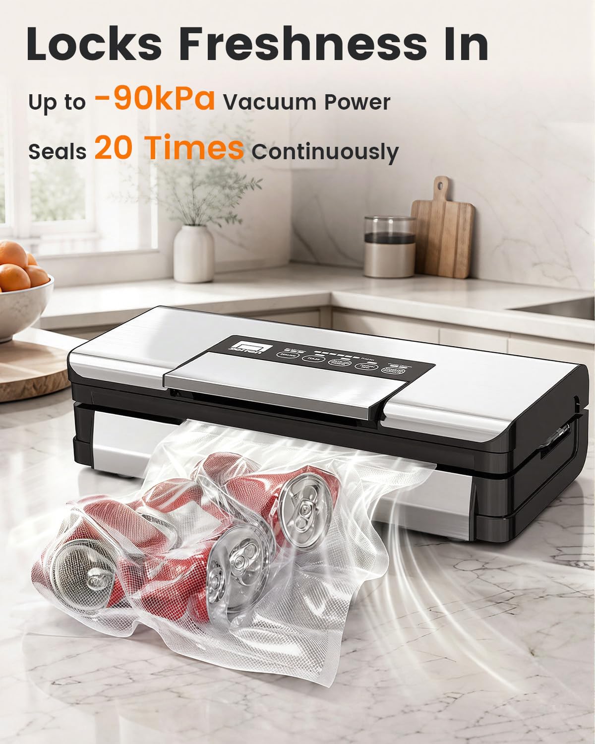 90kPa Food Vacuum Sealer with Cutter & Roll Storage