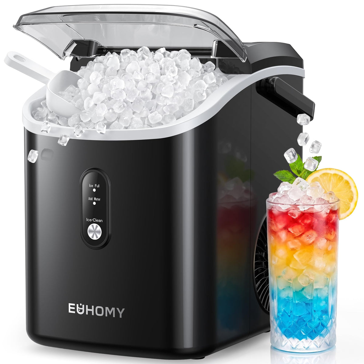 EUHOMY Nugget Ice Maker with Handle for Countertops
