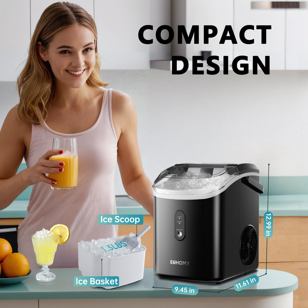 EUHOMY Nugget Ice Maker with Handle for Countertops