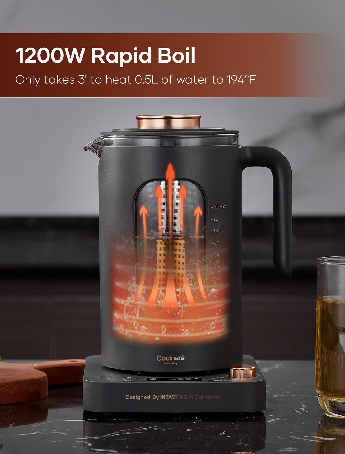 INTASTING 1L Electric Tea Kettle with Infuser & Temp Control