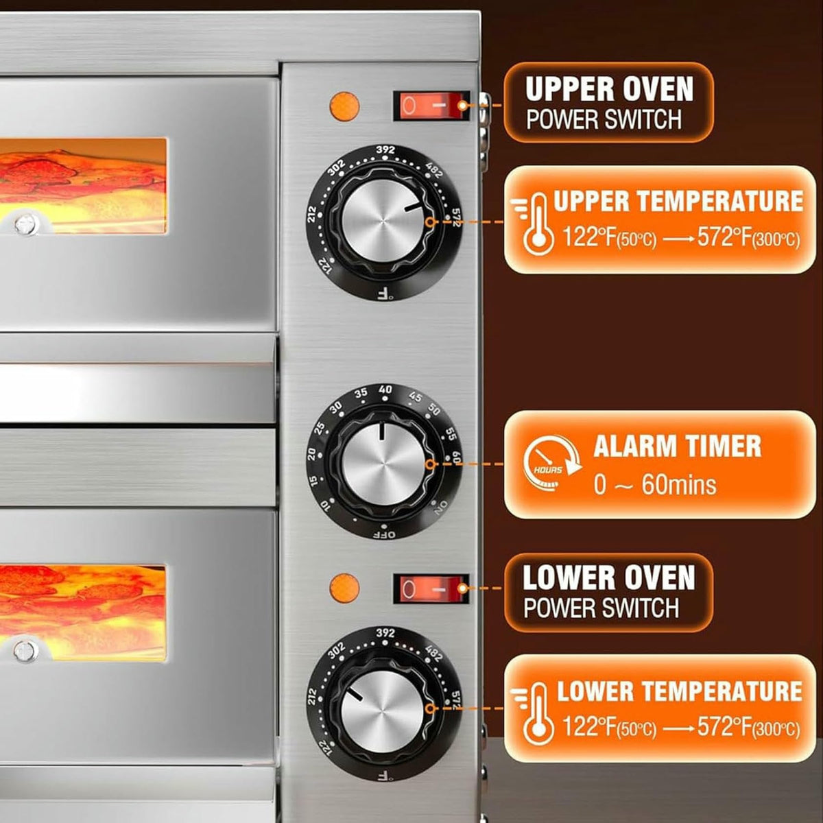 WZUOPG 12-Inch Double-Deck Commercial Pizza Oven