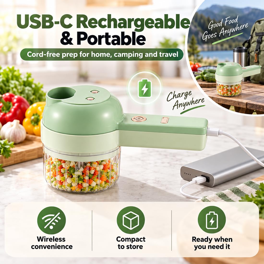 4-in-1 Wireless Electric Vegetable Chopper with Multi Blades