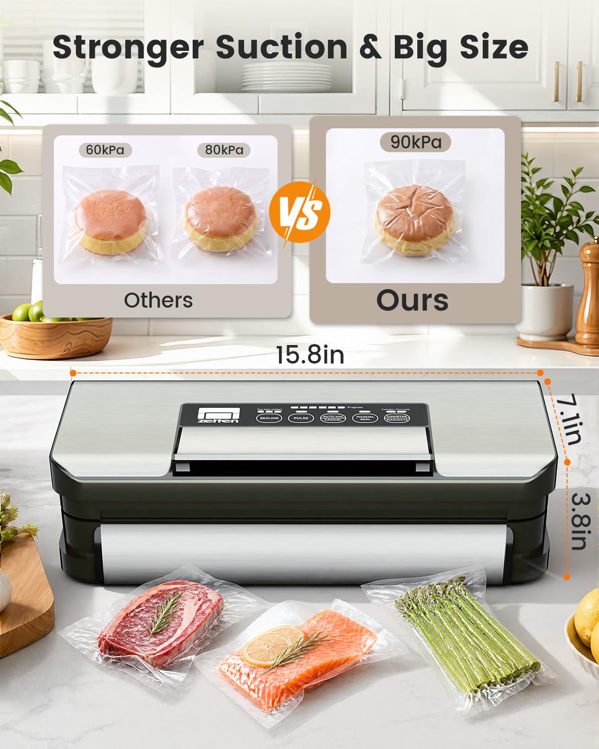90kPa Food Vacuum Sealer with Cutter & Roll Storage