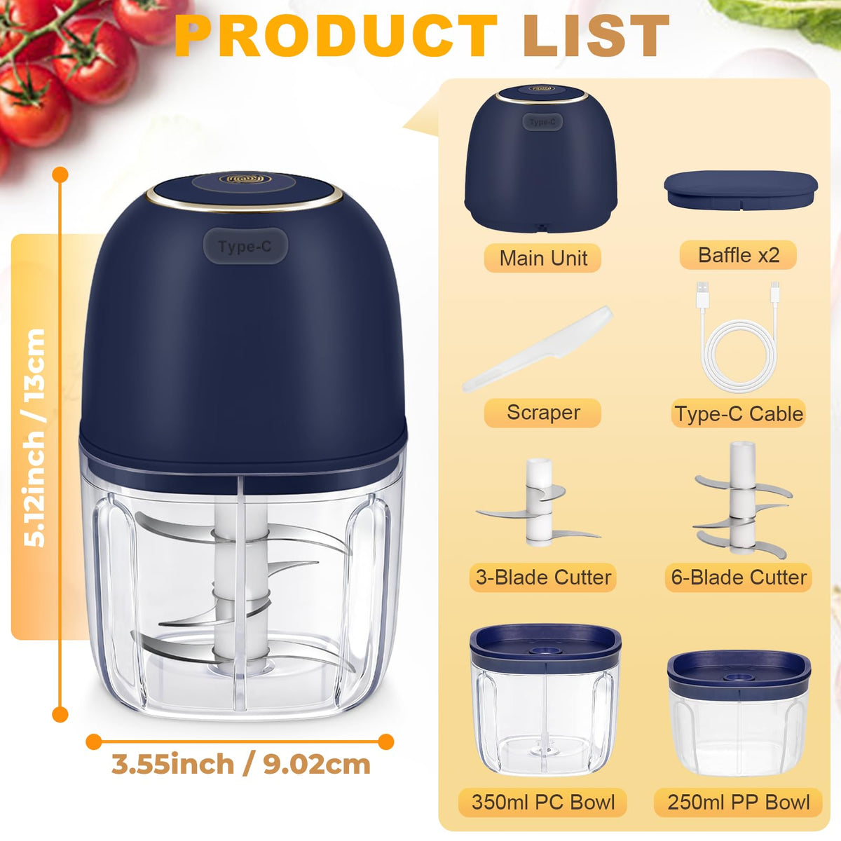 Electric Garlic Chopper with 2 Bowls for Meat & Vegetables