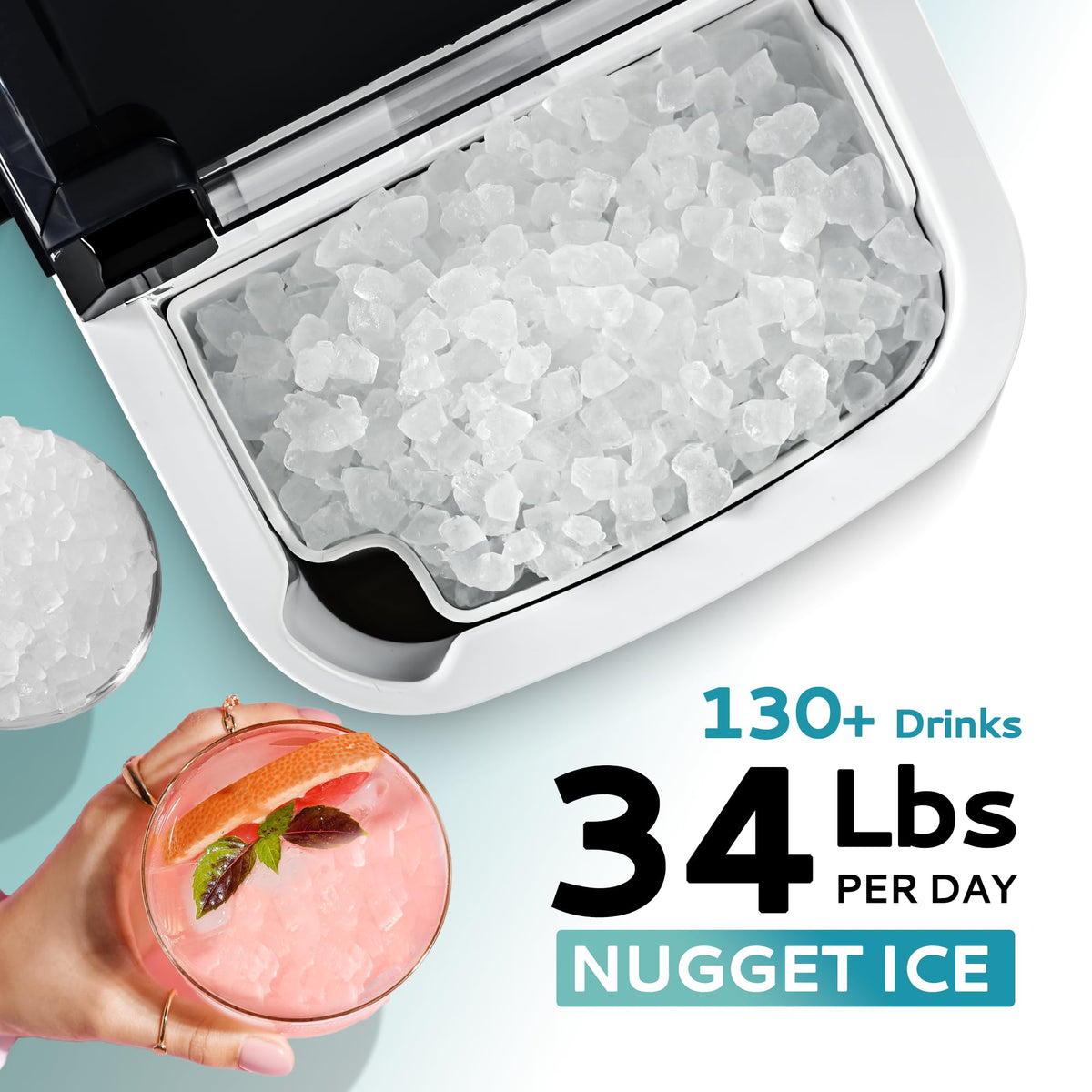 EUHOMY Nugget Ice Maker with Handle for Countertops