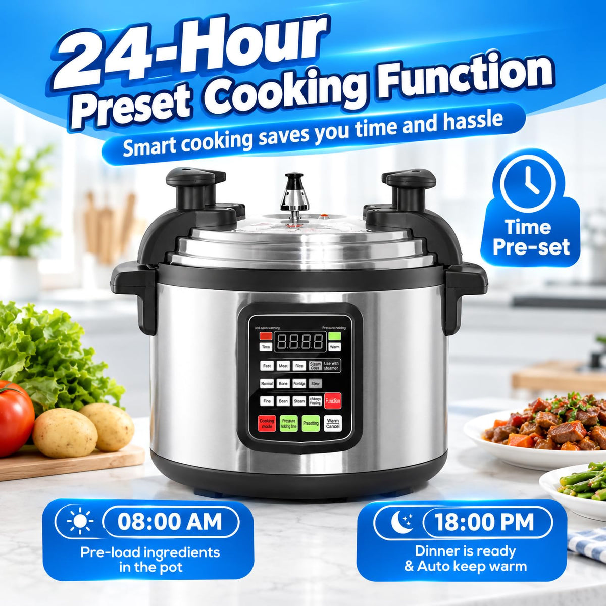 220V Commercial Electric Pressure Cooker 8L–65L Capacity